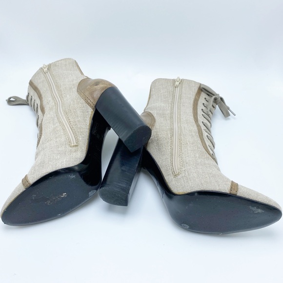 MaxMara size 38 / 8 Canvas and Leather Lace up Mid Calf Booties - Picture 8 of 9